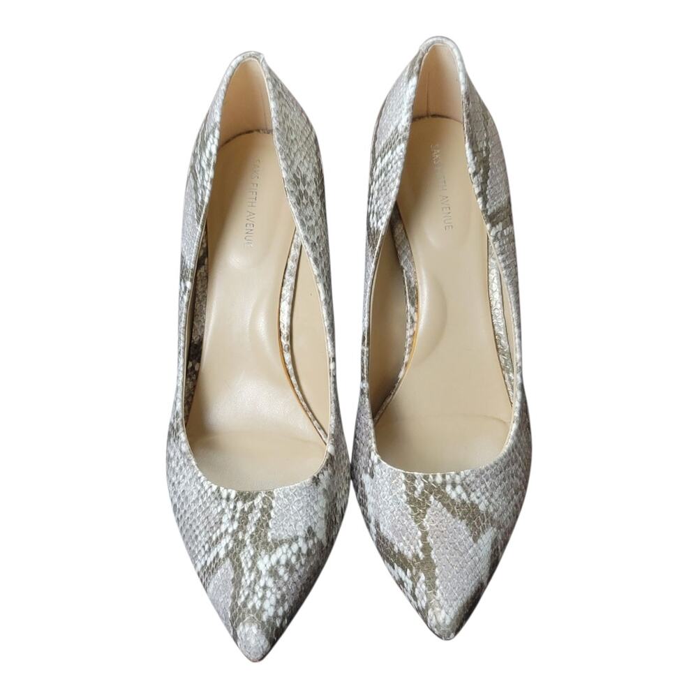 Saks Fifth Avenue Women's Cady Snake Print‎ Leather Pump Slip On Pointed Toe  9M